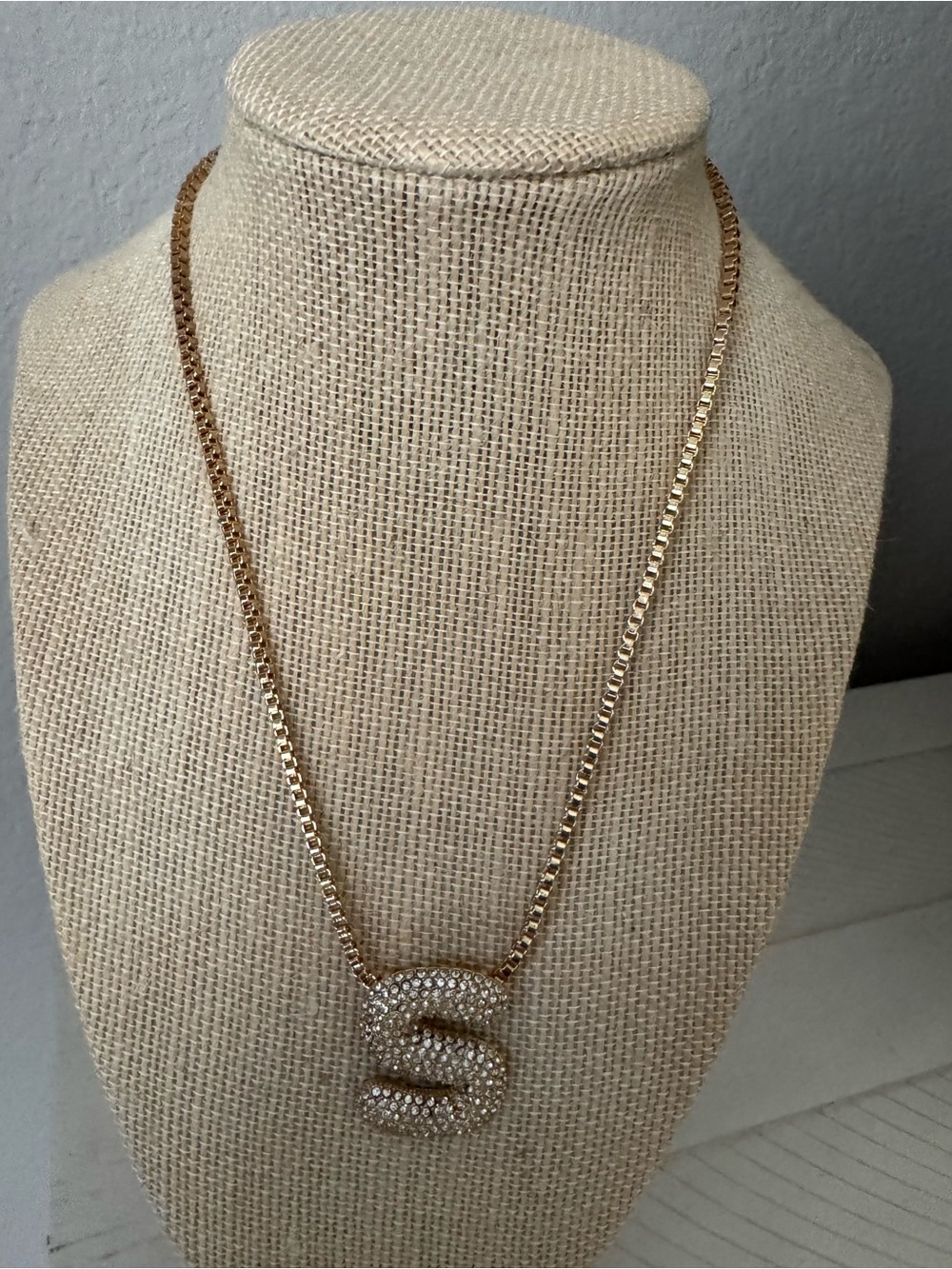 Gold Initial 'S' Crystal Pendant Necklace - Women Jewelry